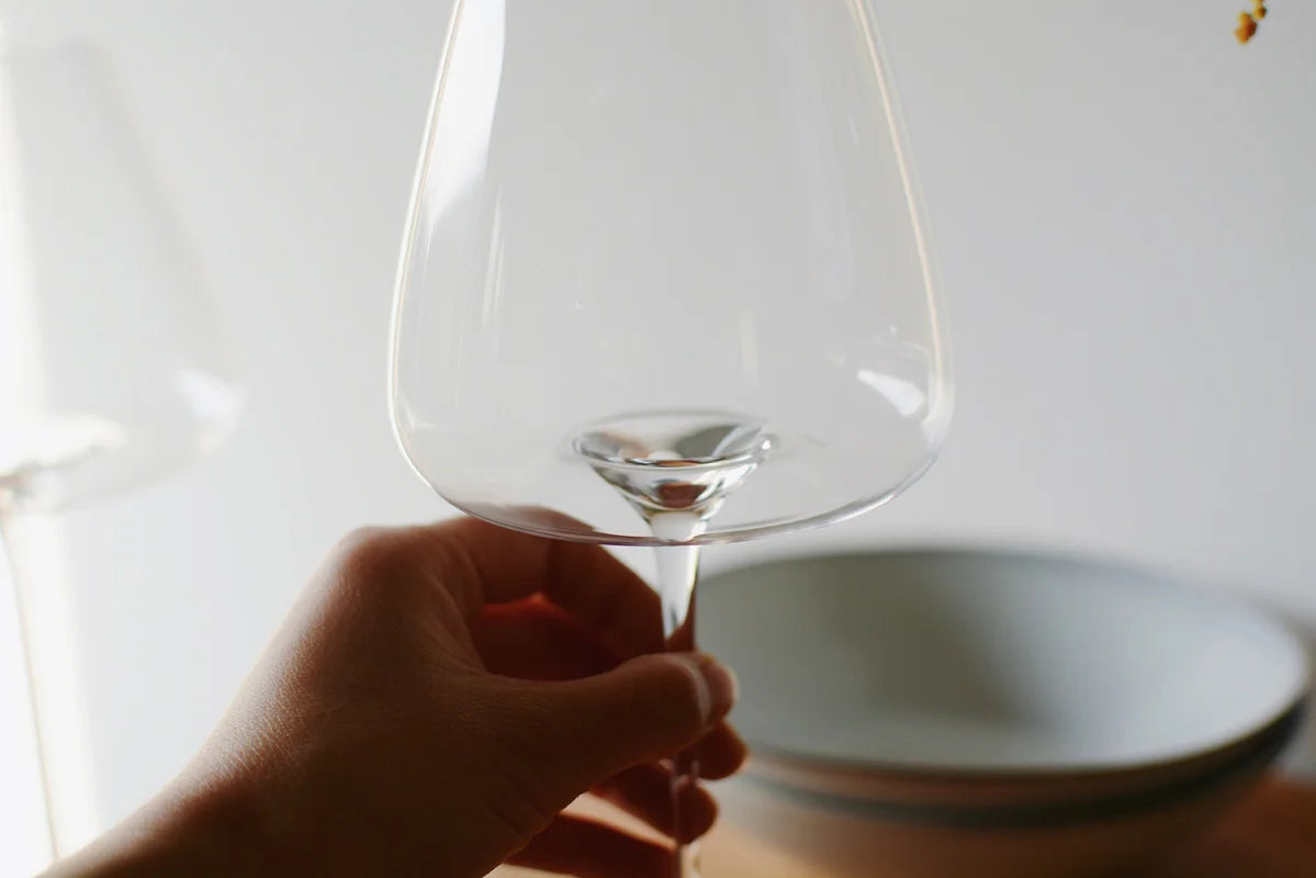 Transparent crystal glasses for wine and champagne