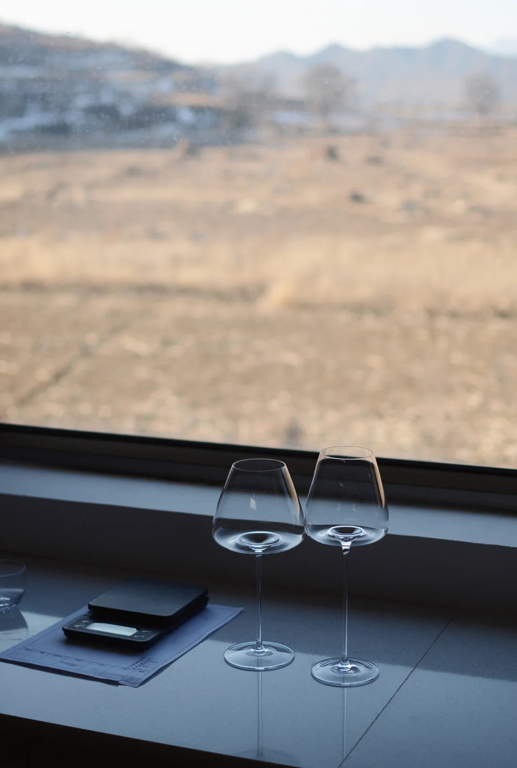 Elegant set of crystal wine glasses and champagne flutes